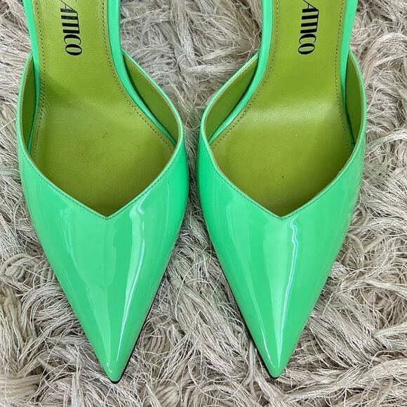 The Attico Lola Patent Leather Pointed Toe Slingback Pumps in Fluo Green Size 38 - Picture 8 of 15